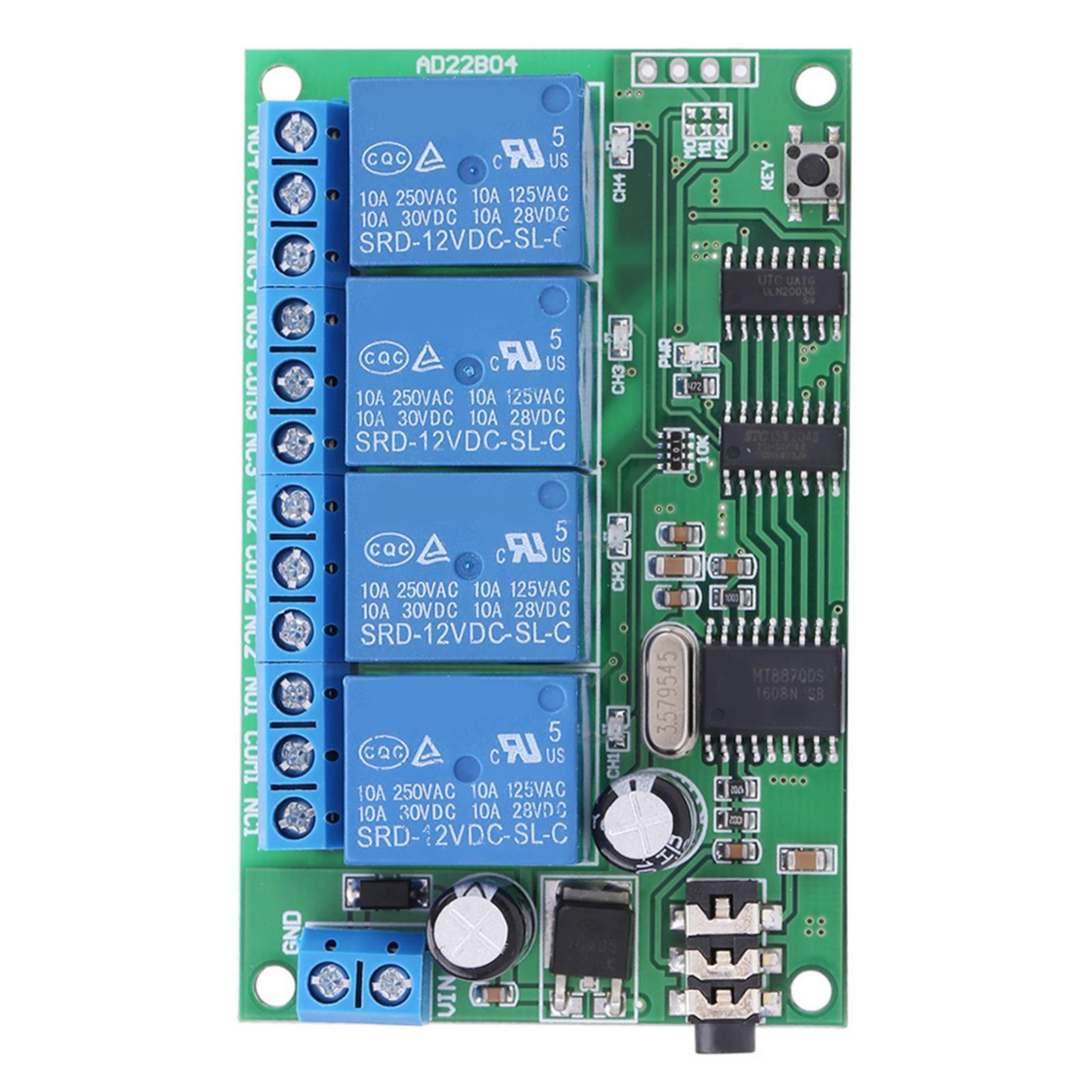 Produktbild von AD22B04 4-Kanal DTMF-Tonrelais – 12V Telefonfernsteuerung Mit 8 Betriebsarten, 10A Last, Inkl. Kabel