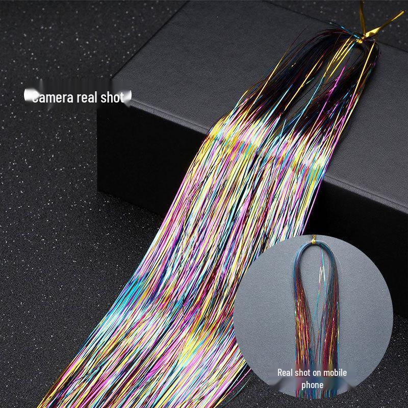 Gold Laser Tinsel Hair Extensions - Shiny Metal Wire, Colorful and Seamless.