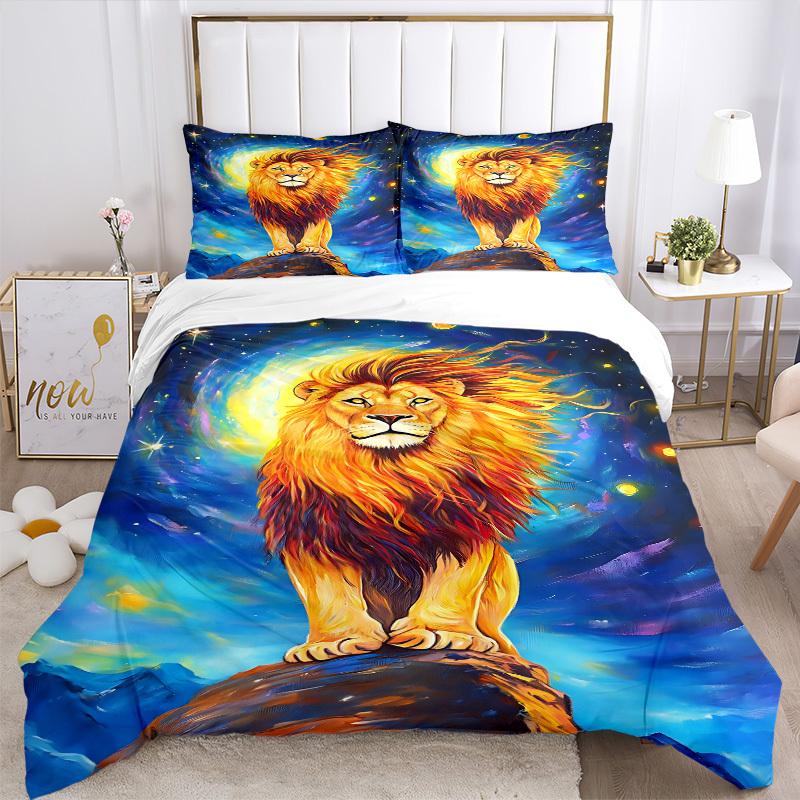 3pcs Lion, Fantasy Art Duvet Cover Set, Soft Comfortable Duvet Cover,Guest Room (1*Duvet Cover + 2*Pillowcase, Without Core) Yy251104101