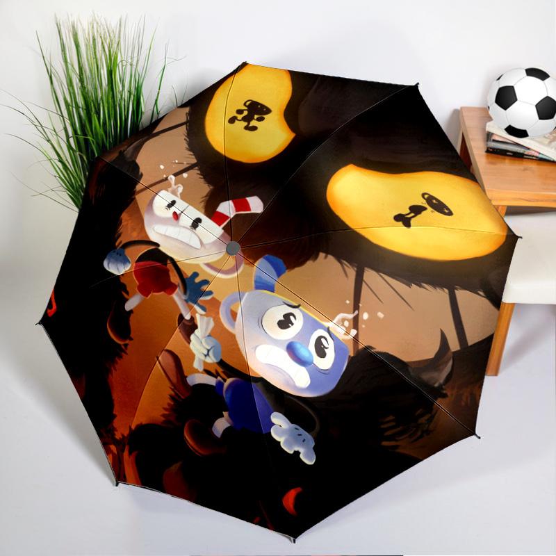 Adventure In The Cup-head Umbrella Folding Umbrella, Automatic Umbrella 8-Frame for Travel, Camping Use Gift for Halloween Christmas