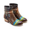 Johnature Handmade Genuine Leather Shoes Printing Contrast Retro Casual Comfort Women's Short Boots