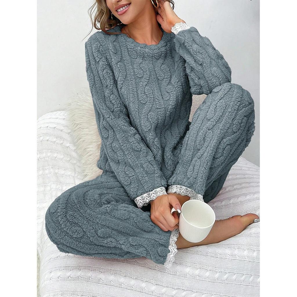 Pyjama Herbst und Winter Wärme Verdickt Explosiver Twist Flanell Damen Hausanzug