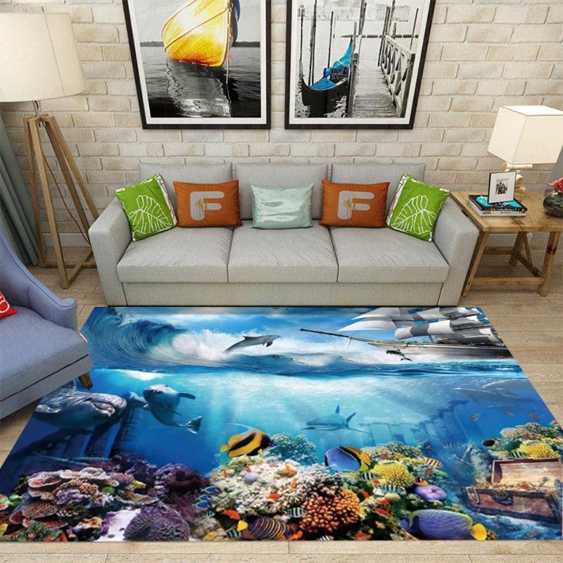 Vibrant Sea Turtle Area Rug Coral Reefs and Colorful Fish Living Room Bedroom Nature Inspired Decor Carpet Home Decoration Mat