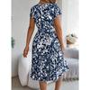 GMXIA Spring Summer Elegant Floral Short-sleeved Wide-swing Pleated Dress for Women's Wear