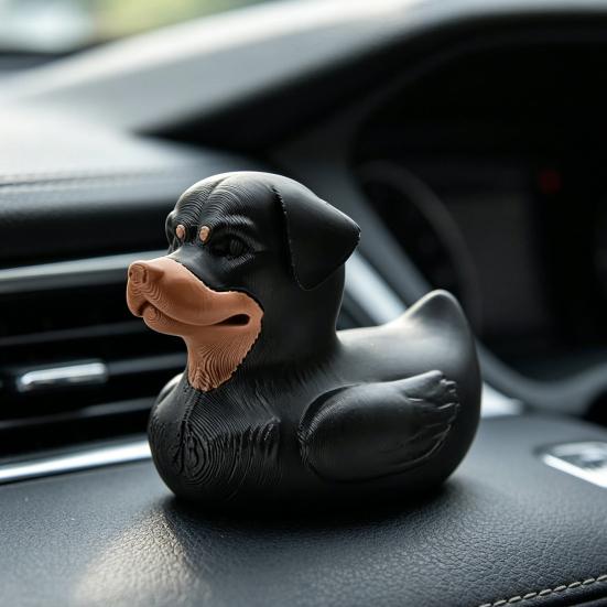 Yousheng 3D Printed Rottweiler Dog Duck Figurine, Funny Dog Duck Ornament, Desktop Entry Car Ornament Creative