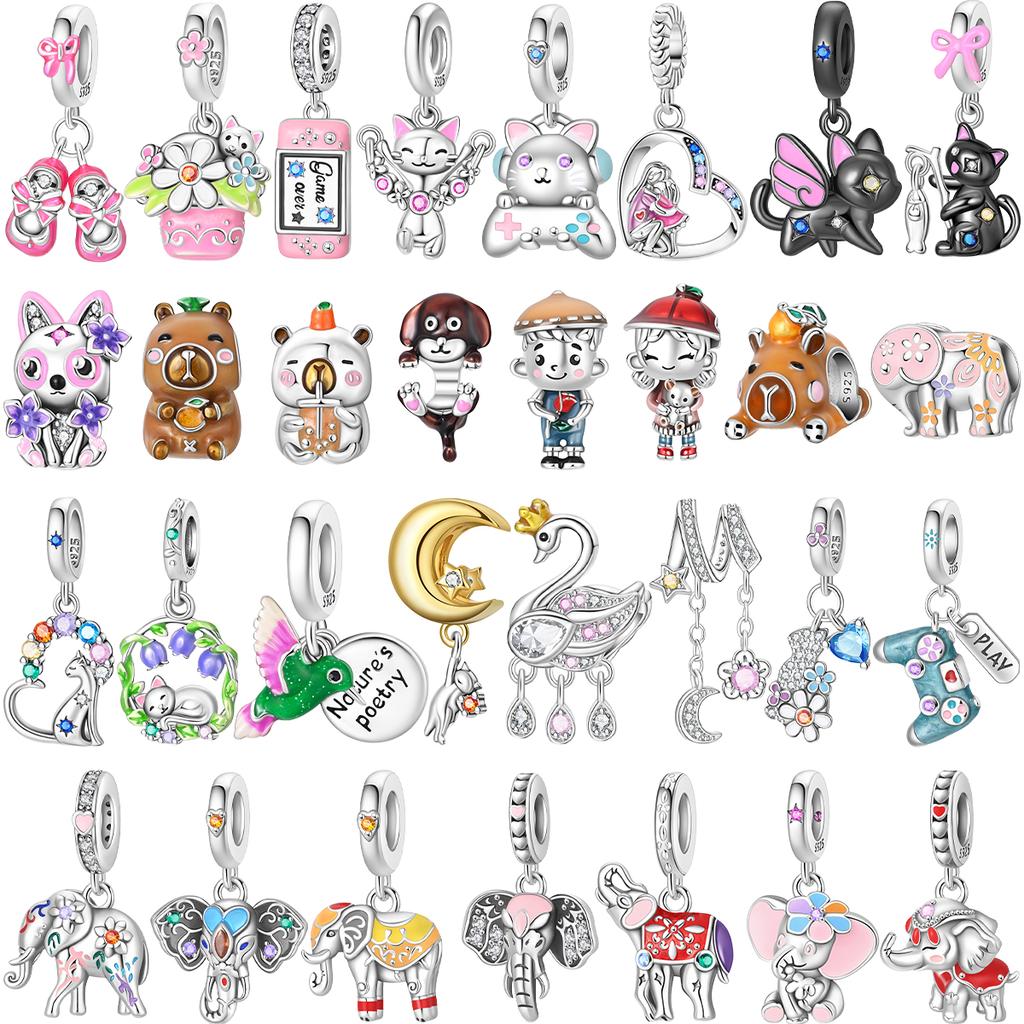 New Original Copper Cute Animal Charms Elephant Cat Capybara Swan Beads For Necklace Diy Bracelet Present Jewellery