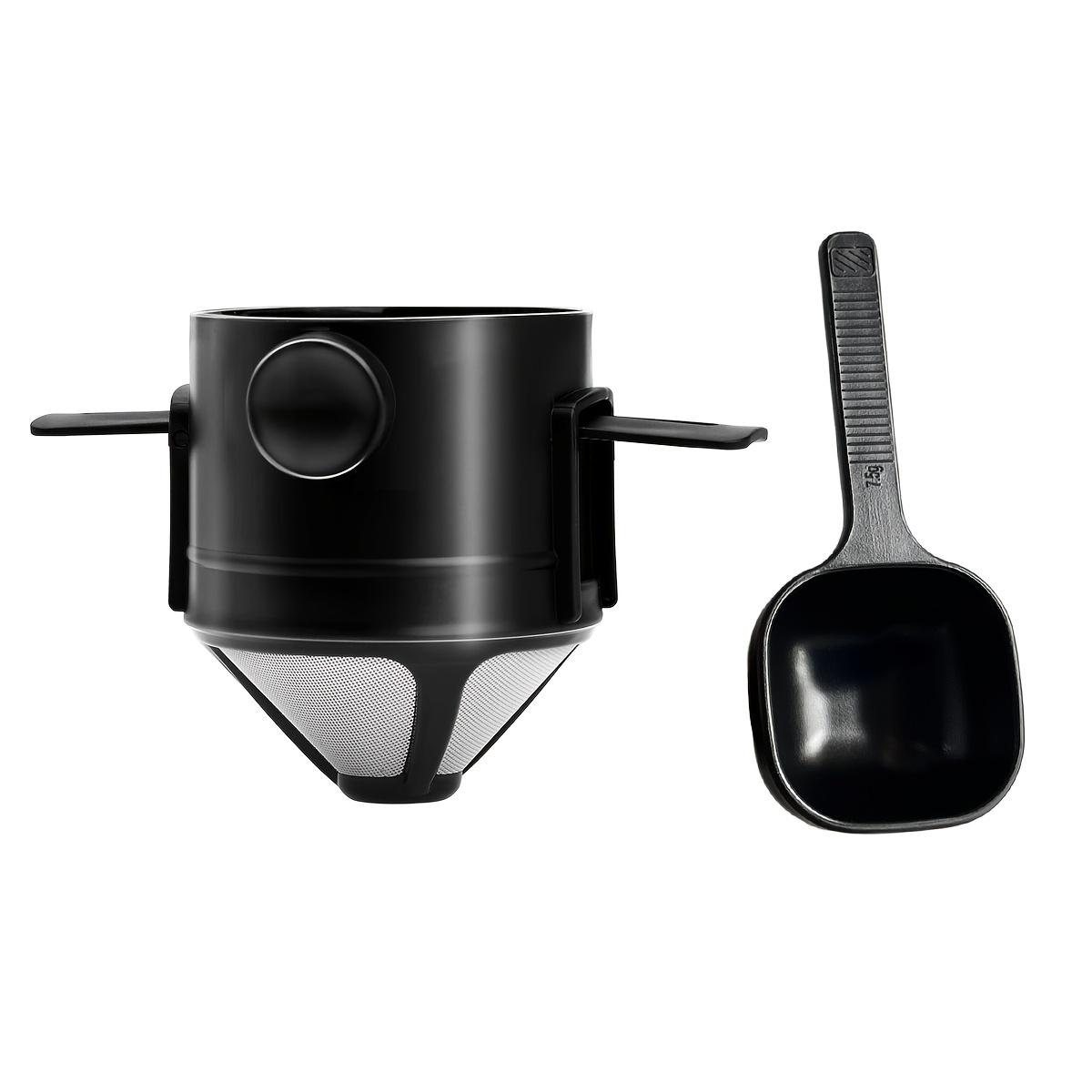 Pour Over Coffee Dripper with Spoon, Reusable Stainless Steel Pour Over Coffee Filters, Easy to Clean Camping Coffee Filter чёрный