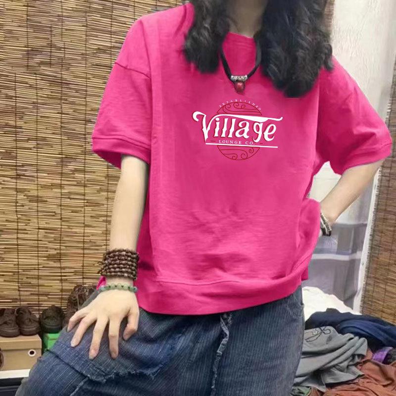 

Women s 100% Cotton Casual Short Sleeve T-Shirt - New Loose Slimming Design, Half Sleeve, Plus Size Print Top, Trendy Style. S (up to 42.5 kg)