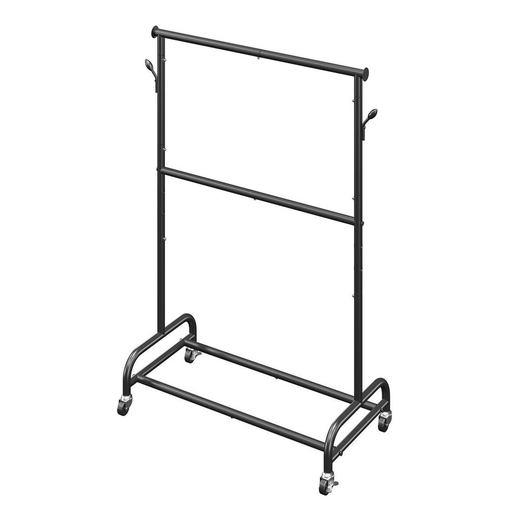 Clothes Rack, Rolling Clothing Garment Rack with Adjustable Crossbar and Side Hooks, 68 kg Load Capacity, Heavy Duty Carbon Steel Clothing Racks with