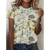 Summer Fashion Women Beautiful Flowers Stylish Printed Casual Short Sleeved Crew Neck Round Neck Regular