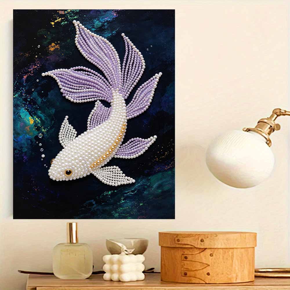 5D Round Pearl Painting Kit Elegant Koi Fish Pattern DIY Handmade Crystal Artist Home Interior Decor Gift