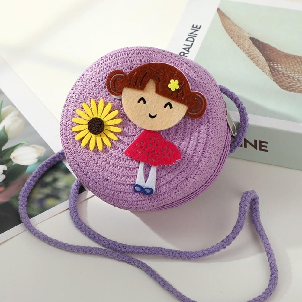 Creative Handmade Woven Straw Shoulder Bags Cute Lightweight Crossbody Bag Flower Beach Bag for Children