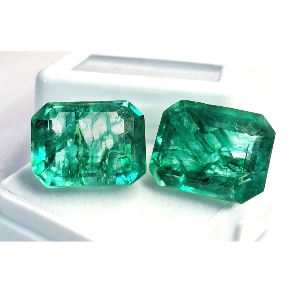 Natural Green Emerald Colombian Emerald Cut 21-23 Ct Pair Fabulous Gemstone