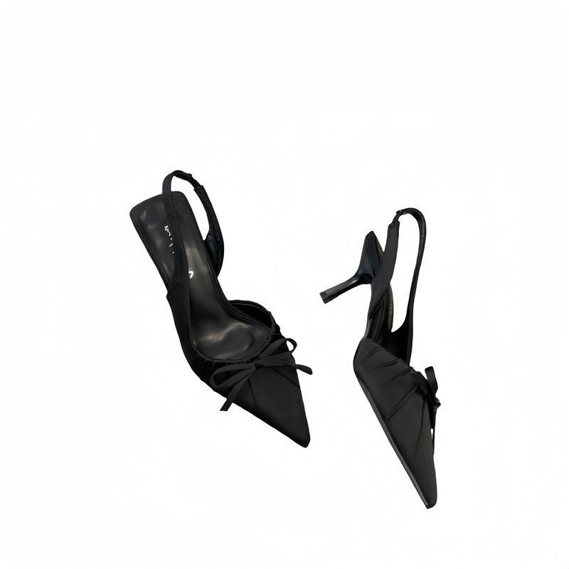 Frühlings-Französische Tasche Kopf Sandalen Dünner Absatz Flacher Mund Spitze Zehenpartie Kleiner Absatz Einzelne Schuhe Damenschuhe