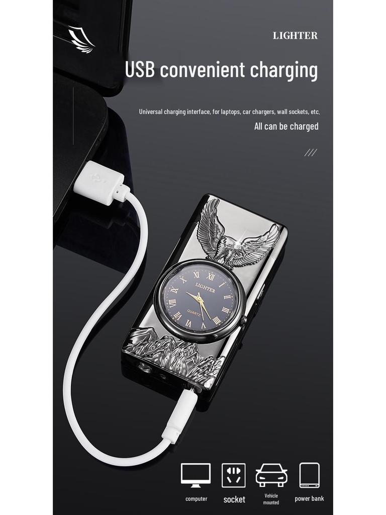 Eagle Design Dual Arc Lighter with Power Display & Lighting Strip - Ideal Gift for Boyfriend