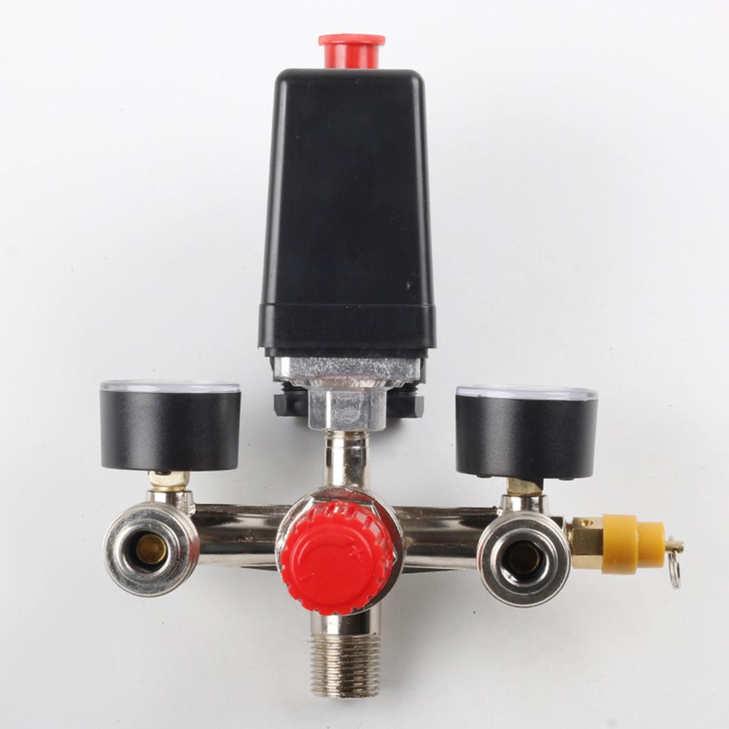 Pressure Valves Switchs Manifold Relief Regulator Gauge 90-125psi 220V Bracket