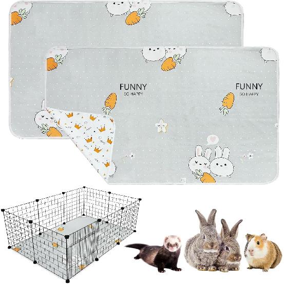 PINVNBY 2 Pack Guinea Pig Cage Liner, 47.2 x 27.56 Washable Pee Pads for Rabbit Waterproof Reble Guinea Pig Mat Fast and Super Absorbent Bedding