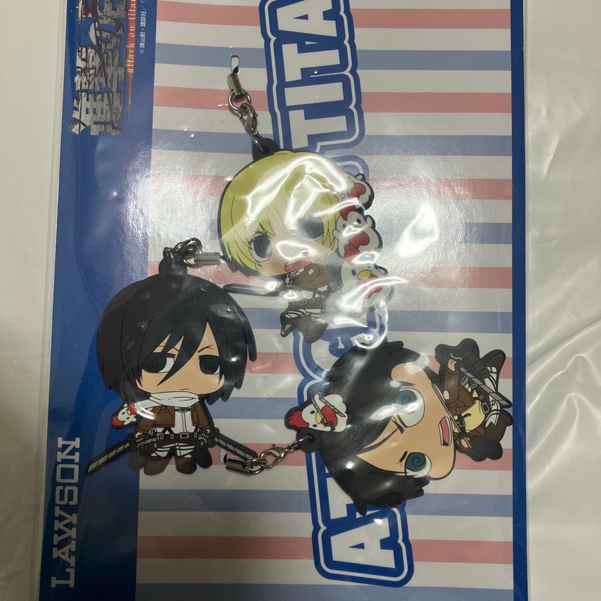 Used Attack on Titan LAWSON Rubber Strap Mikasa Armin Eren Set of 3