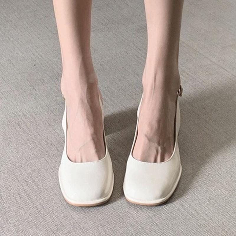 

Fashion Summer New Solid Color Shallow Mouth Comfortable Back Strap with Square Toe Fashion Sexy Casual High-heeled Sandals for Women 34 бежевый