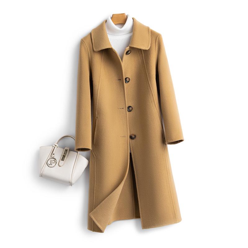 Women's Slim Long Wool Coat with Peter Pan Collar