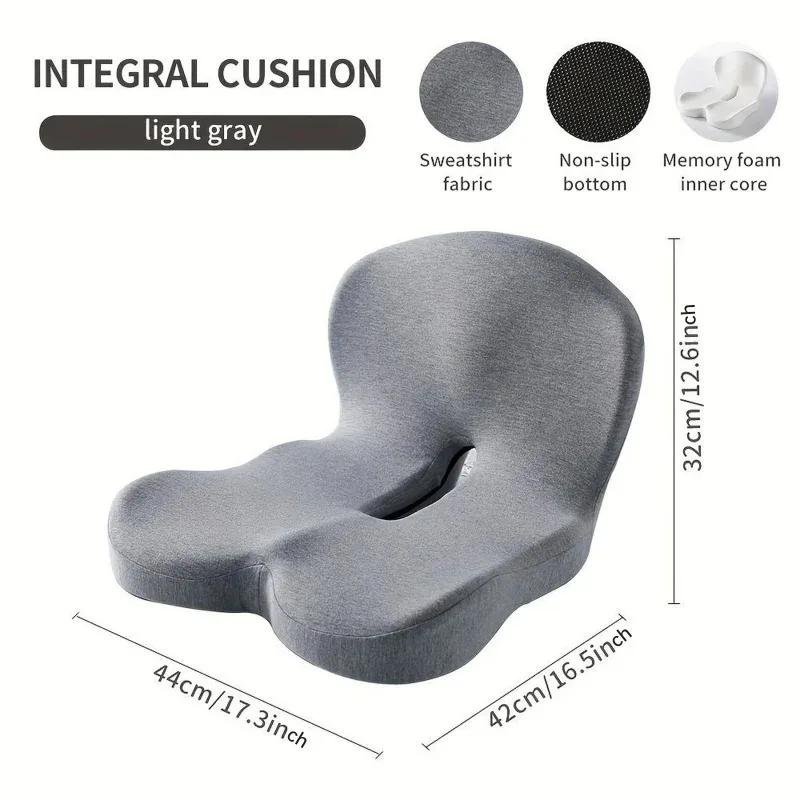 Memory Foam One-piece Seat Cushion Backrest Office Chair Cushion Massage Lumbar Support Pain Relief Breathable Car Butt Pad
