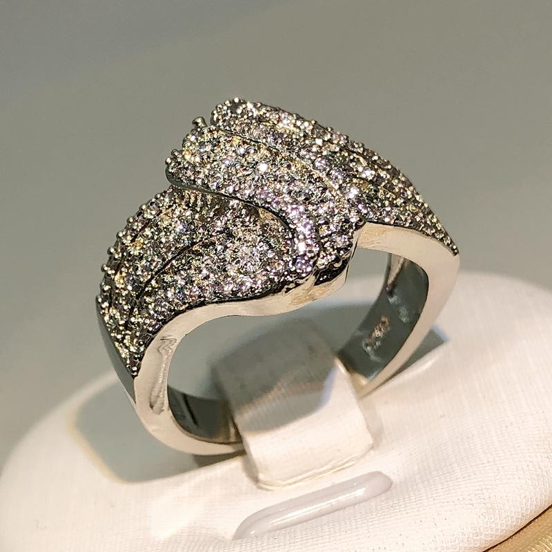 925 Sterling Silver Geometric Zircon Ring Full Diamond Inlaid Stone Big Ring Men And Women Party Birthday Jewelry Gift