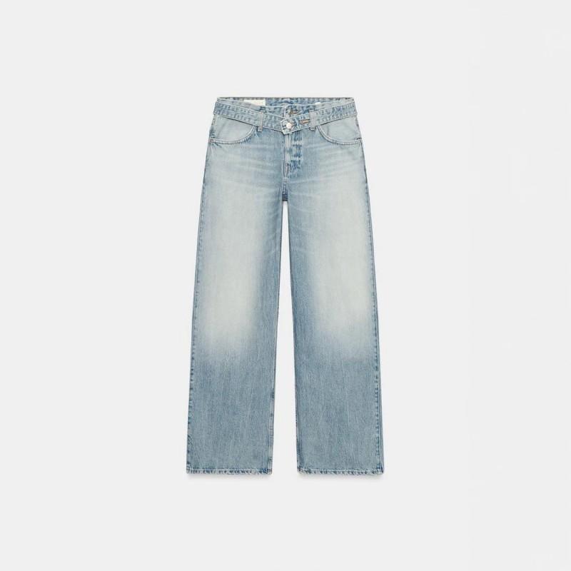 Washed Distressed Low Waist Jeans Women Straight Wide Leg Casual Fashion