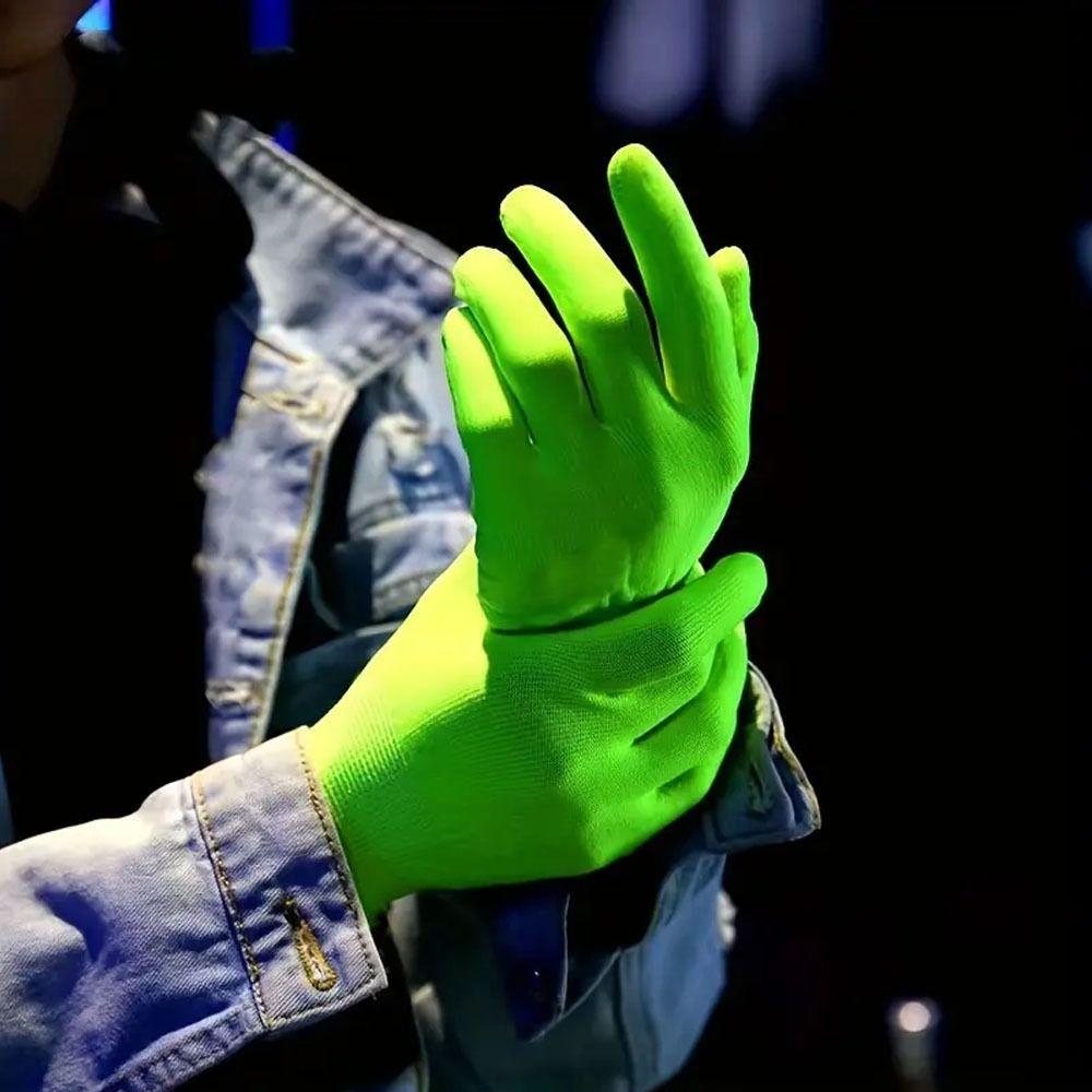 1 Pair Anti-Slip Green Gloves Durable Neon Glove Work Gloves Fluorescent Gloves  Party Supplies