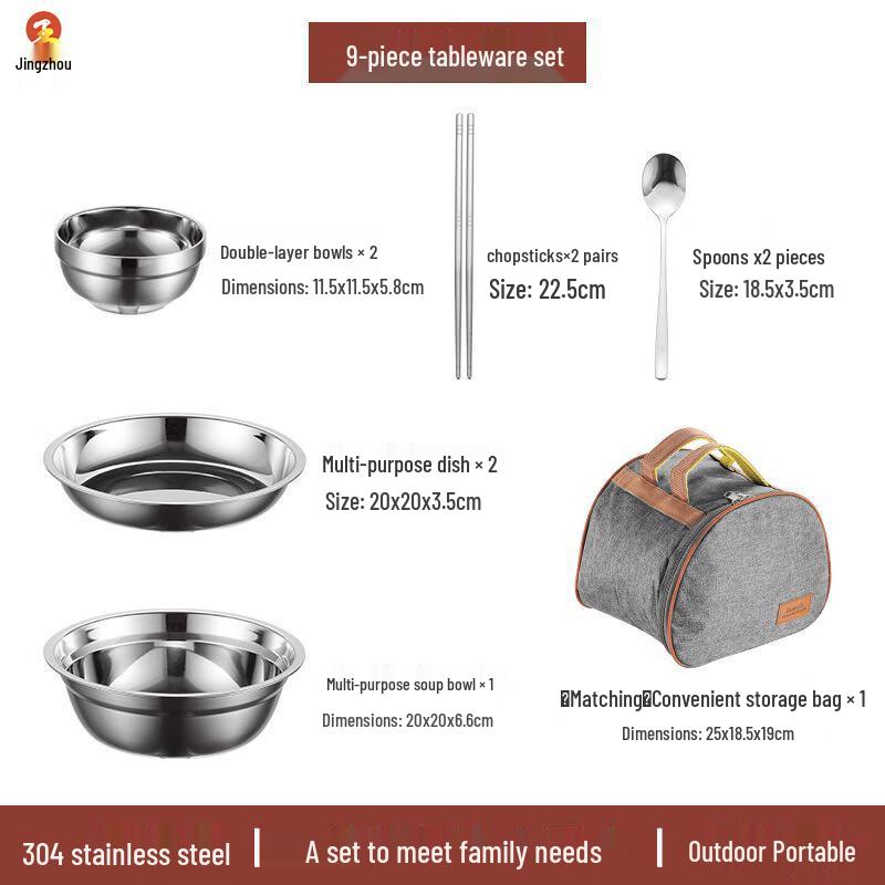 Jingzhou 304 Stainless Steel Camping Tableware Set