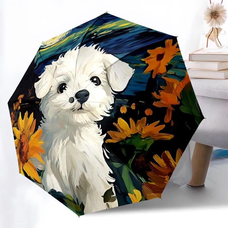 

1pc Puppy Sunflowers Automatic Umbrella - Automatic Opening And Closing, Sturdy Iron Frame, Formal Occasions yy251018227