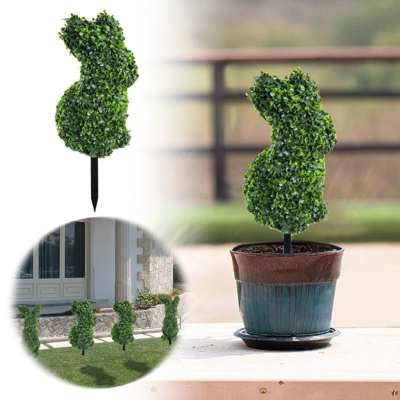 Easter Rabbit Topiary Green Artificial Rabbit Topiary Tree Pot Fake Easter Rabbit Plant Faux Plant for Porch P9YB