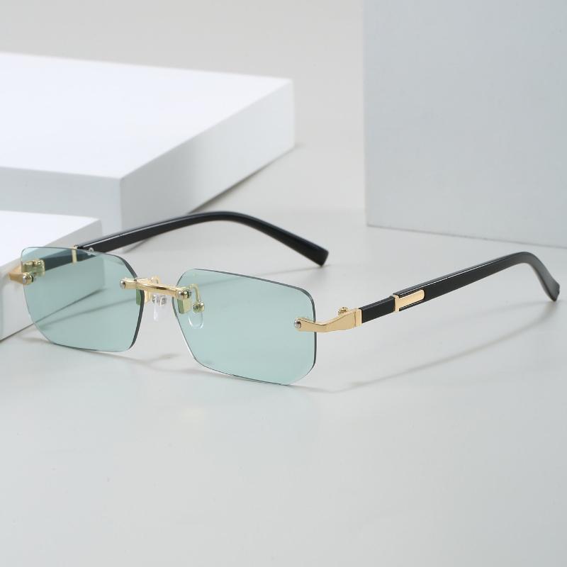 Unpolarisierte Stilvolle Randlose Rechteckige Modebrille für Männer & Frauen - Trendige Goldene Metallrahmen