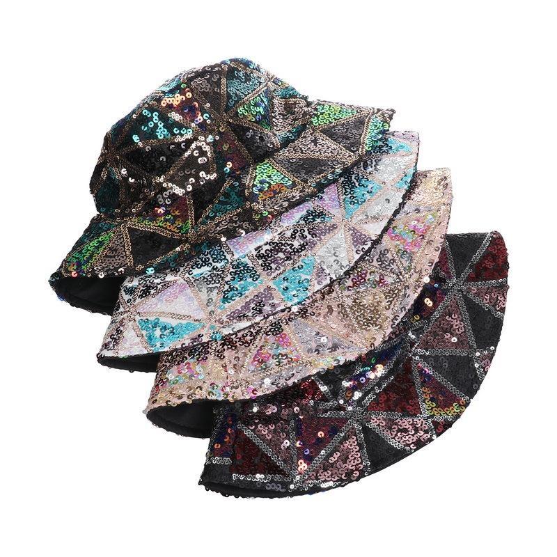 Women Bucket Hat Fishing Cap Sequin Hip-hop Festival Glitter Bling Wide Brim