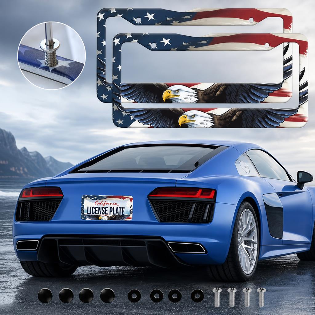 2 PCS Eagle Pattern Car License Plate Frame Aluminum Alloy Frame Car License Plate Protection Frame Aluminum Frame Weatherproof And Rainproof