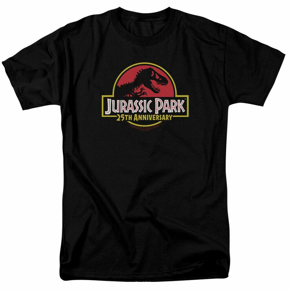 26 Jurassic Park 25th Anniversary Logo T Shirt Mens Licensed Dinosaur Movie Black Unisex T-Shirt XXXL