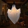Halloween Hanging Decorations Ghost with Witch Hat, Light Up Spooky Party Backdrop Outdoor Decor for Porch Tree, Haunted House Scene Ornament Festive