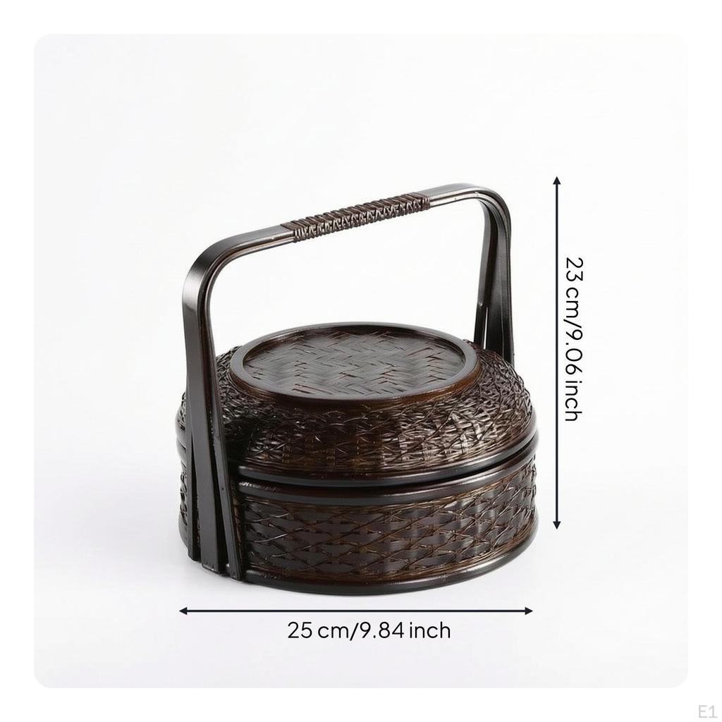 Bamboo Basket with Lid Neutral Handle Handwoven Storage Container Box for Tea