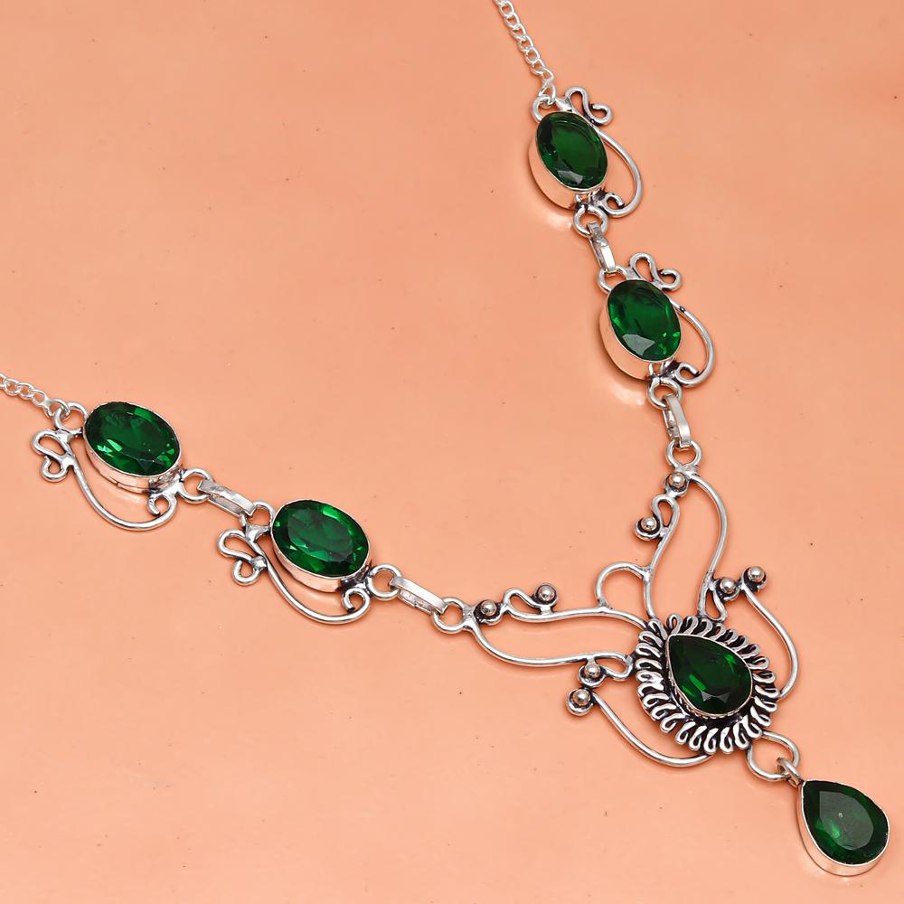 Emerald Quartz Gemstone Ethnic Jewelry Necklace Set 16-18''