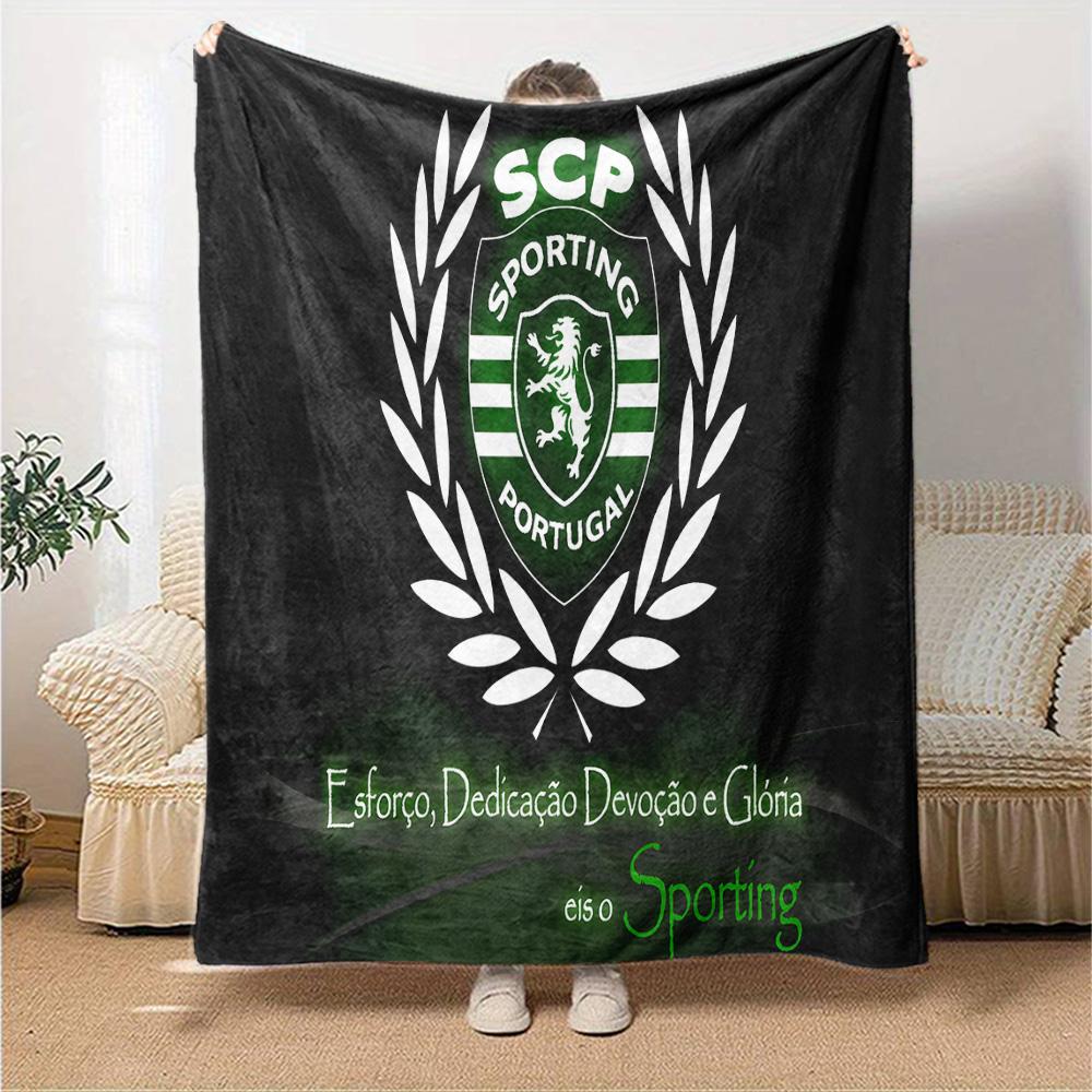 Sporting Portugal Crest Flannel Blanket, Soft Polyester, Modern Design, All-Season for Camping, Travel, Gifts for holidays or birthdays