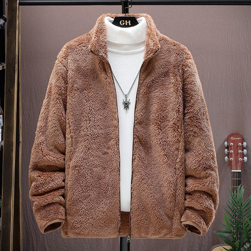 Double-sided Velvet Jacket Men Autumn Winter Short Plus Velvet Warm Long-sleeved Polar Fleece Top