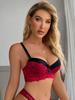 Sutiã Push Up de Renda Contrastante, Sutiã com Gravata Borboleta Colorblock Confortável e Elegante, Lingerie e Roupa Íntima Feminina
