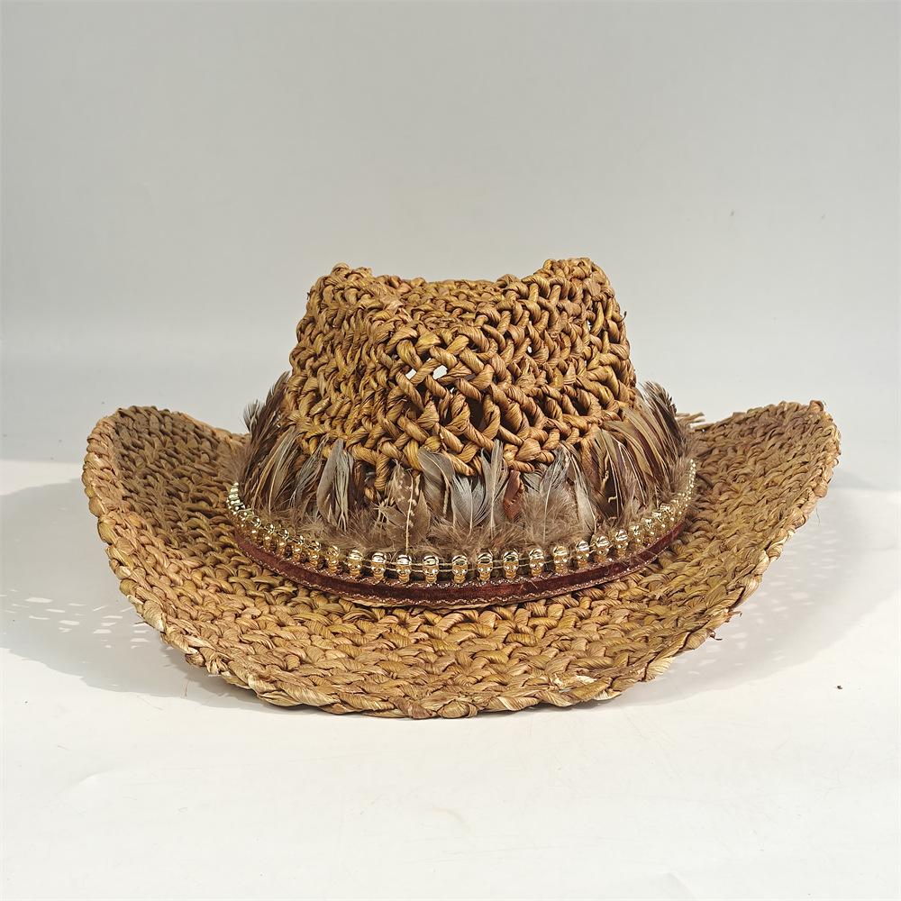 Hollow straw hat Summer sunshade cowboy hat Handwoven hat Outdoor sunscreen straw hat Corn husk