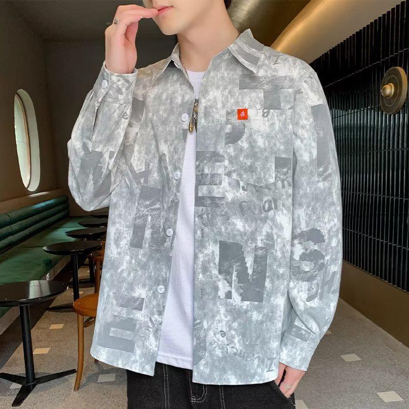 Men's 2022 Hong Kong Retro Cuihua Long-Sleeve Casual Shirt - Fashionable, Loose, Versatile Outerwear for Spring and Autumn.