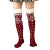 Womens Christmas Knitted Thigh High Socks with Strappy Ties Snowflake Print Over Knee Boot Stockings Winter Leg Warmers