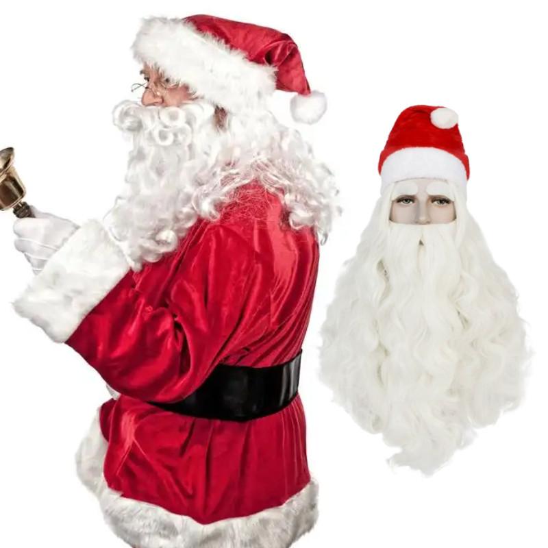 Christmas Santa Wig And Beard Set For Men With Long White Hair For Holiday Party Costumes