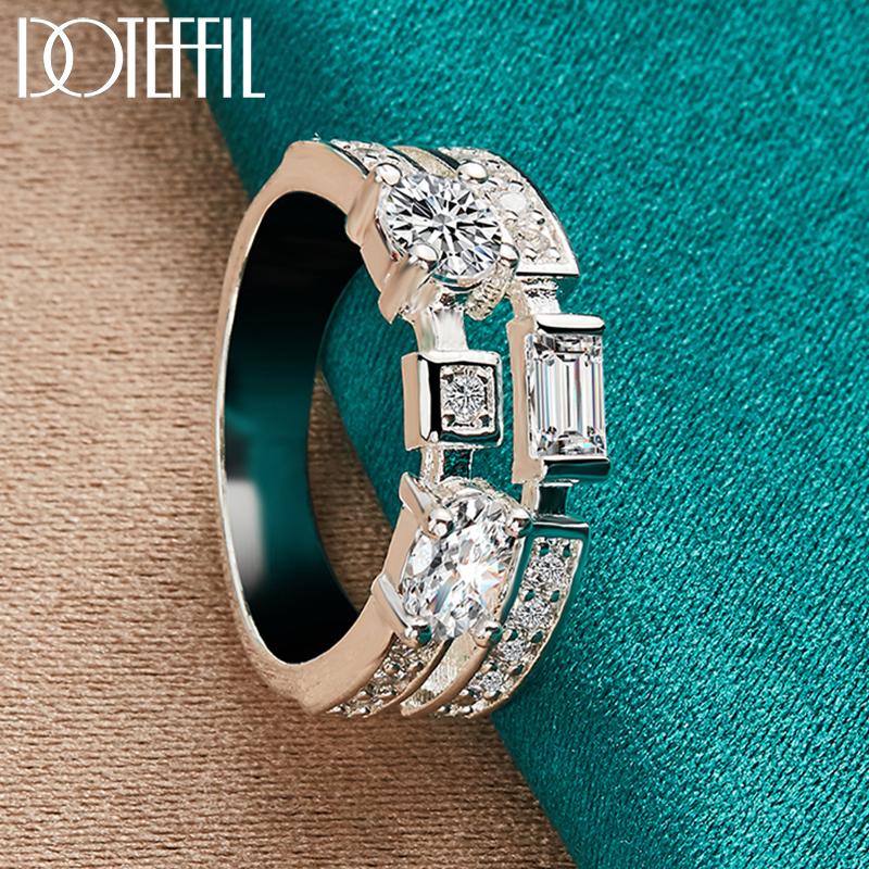 925 Sterlingsølv rund firkantet AAA-sirkonring mote bryllupssmykker