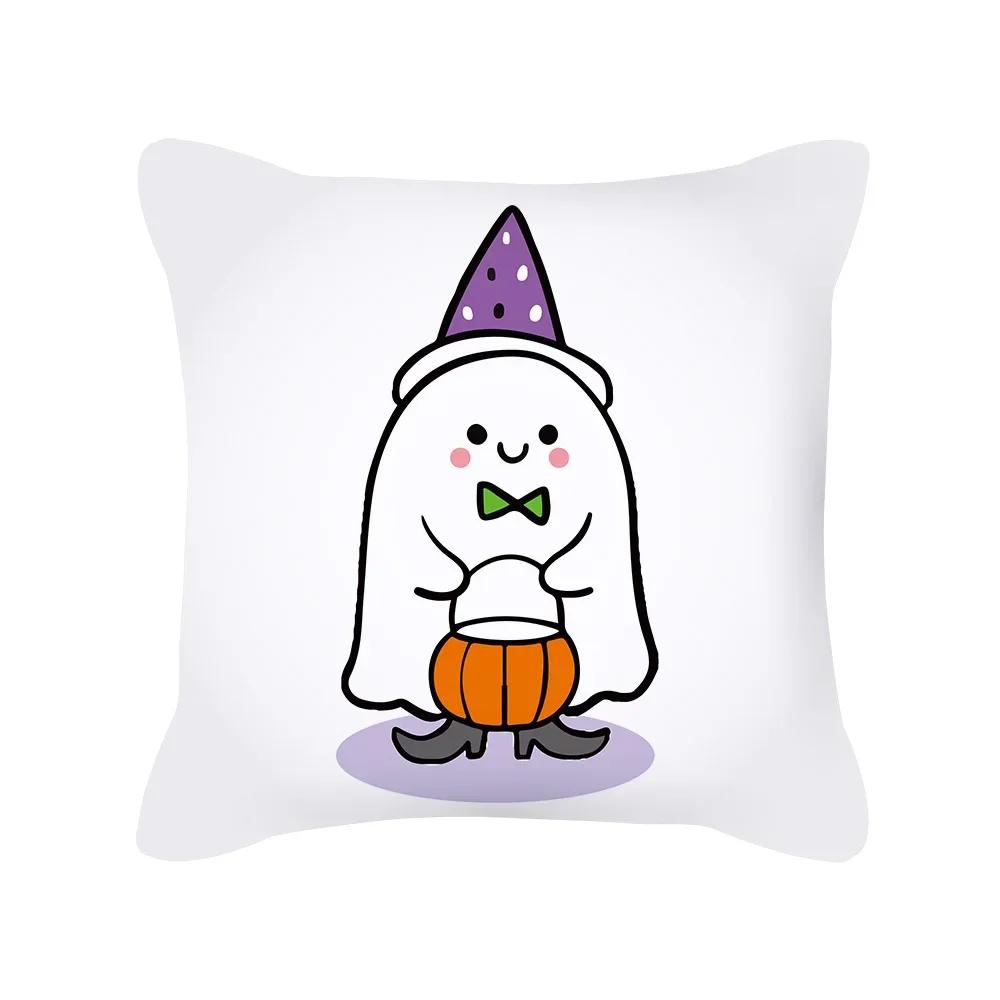 Halloween Cartoon Black Cat Ghost Pumpkin Print Cushion Cover For Home Living Room Sofa Decoration Square Pillowcase