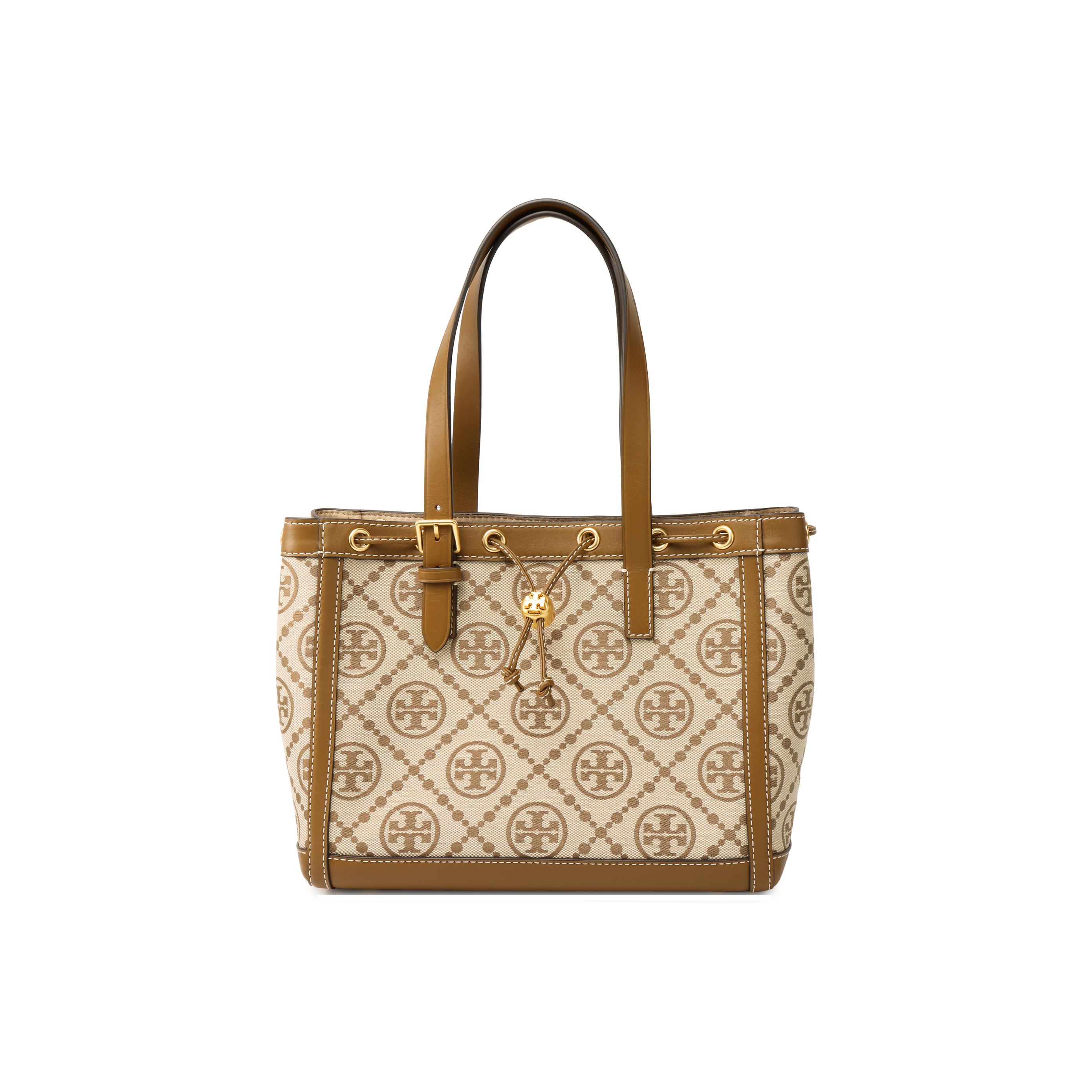 

Tory Burch T Monogram Floral Print Drawstring Closure Leather Tote Bag Women tote Brown 81803-371 Basic Set (Bag+Dust Bag)