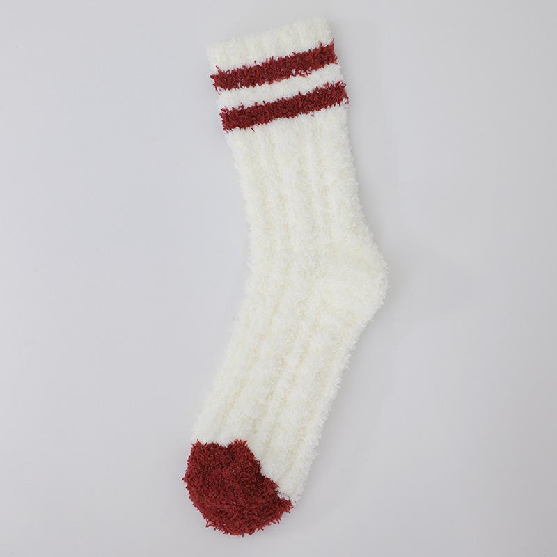 Female Winter Plus Velvet Warm Sports Home Floor Sleep Two Bar In Tube Socks