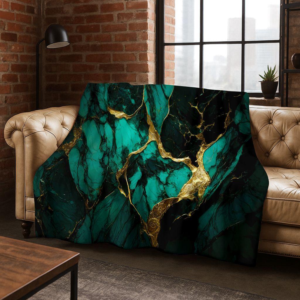 Dream Colorful Stone Texture Marble Black Green Gold  Flannel Blanket,Cozy Soft Throw Blanket for Home Bedroom Bed Sofa Gift